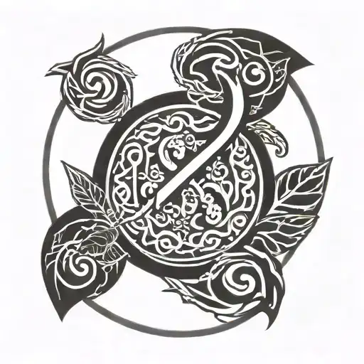 traditional norse tattoo with kratos. Norse runes. gigko biloba leaves tattoo design idea