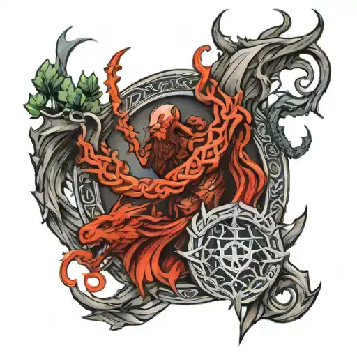 norse tattoo with kratos and iggdrasil tattoo design idea