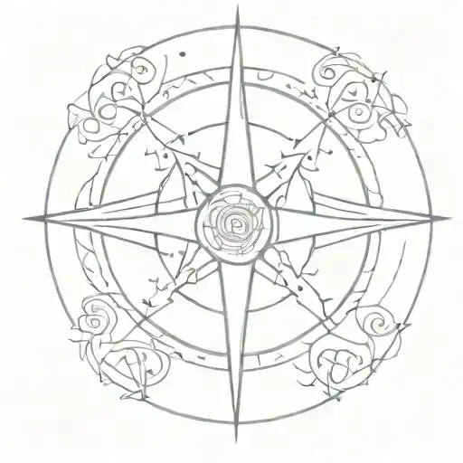 A sketch tattoo of a compass rose with aboriginal art patterns, symbolizing a love for skiing, travel and adventure tattoo design idea