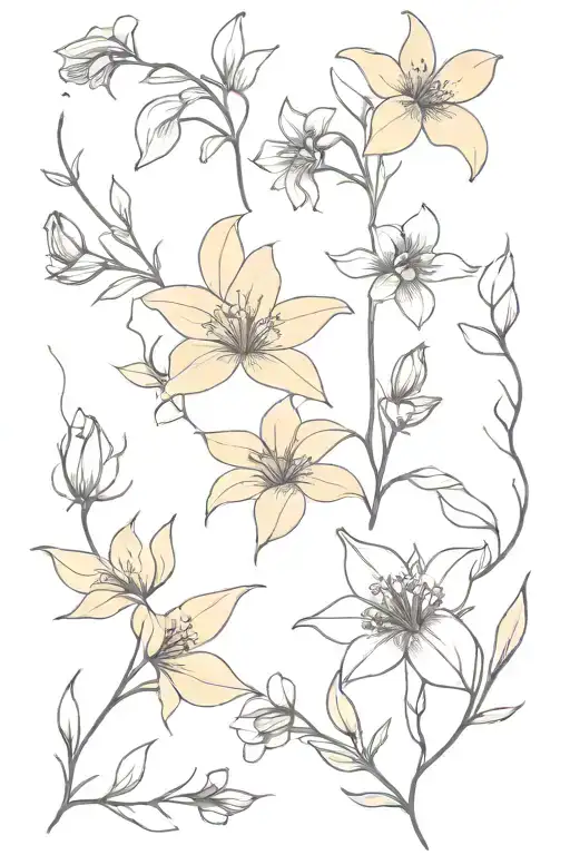 violet, honeysuckle, and delphinium tattoo design idea