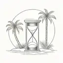  an hourglass; a sun; a palm tree, the outline of the island of mallorca tattoo design idea