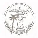  an hourglass; a sun; a palm tree, the outline of the island of mallorca tattoo design idea