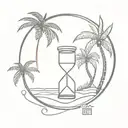  an hourglass; a sun; a palm tree, the outline of the island of mallorca tattoo design idea