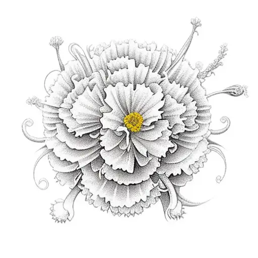 An intricate design featuring the favorite flowers of your grandkids - carnations, daffodils, asters, marigolds, irises, and larkspurs tattoo design idea