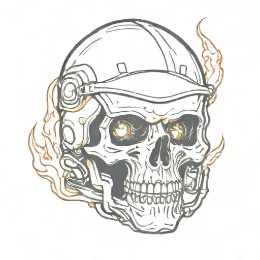 skull in helmet engulfed in flames tattoo design idea