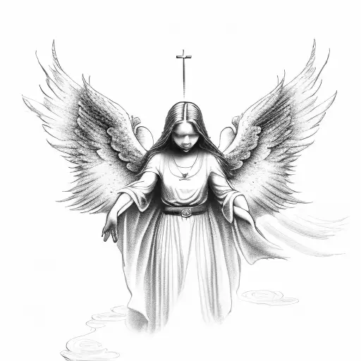 This quote "I am well protected from up there in heaven." Combined with an angel crying over a tombstone.Create a silhou tattoo design idea