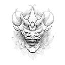 hannya mask half flower tattoo design idea