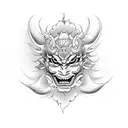 hannya mask half flower tattoo design idea