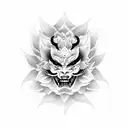 hannya mask half flower tattoo design idea