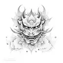 hannya mask half flower tattoo design idea