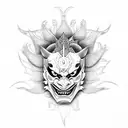 half hannya mask half flower tattoo design idea