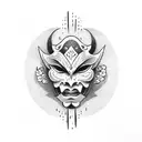 half hannya mask half flower tattoo design idea