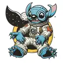 stitch in astronaut suit sitting on the moon tattoo design idea