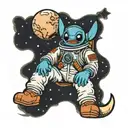 stitch in astronaut suit sitting on the moon tattoo design idea