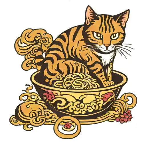 cat in Ramen bowl  tattoo design idea