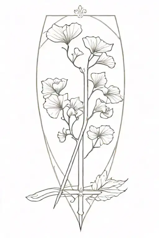 Libra, sword, ginkgo tattoo design idea