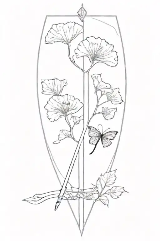 Libra, sword, ginkgo tattoo design idea