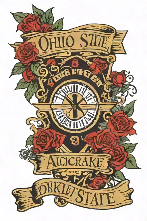 my freinds name Andrew walker with his birth date and death date in Roman numerals with an Ohio state logo in between  tattoo design idea
