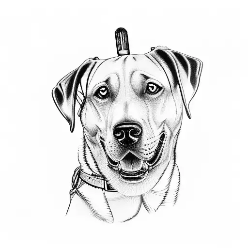 labrastaff dog sits on the hood of a BMW model e46 facelift in headlights Angel eyes tattoo design idea