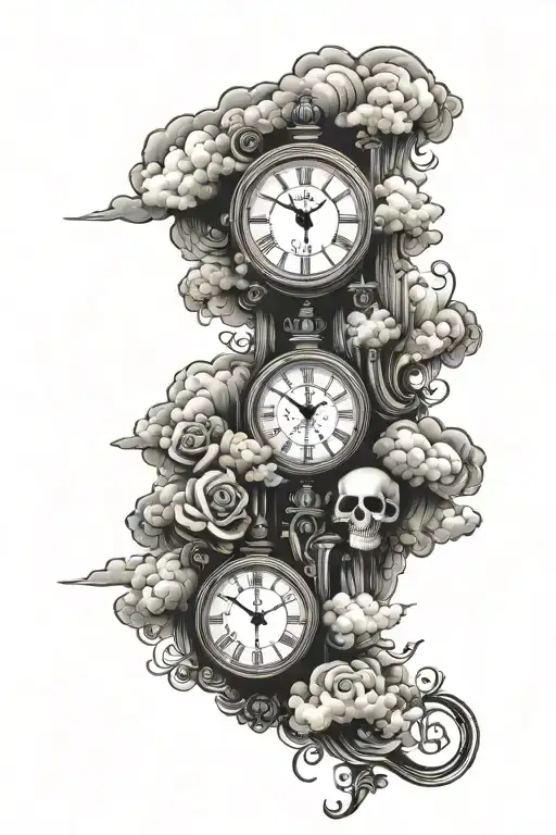 bible verses with clouds surrounding roman numerals clock brith year tattoo design idea