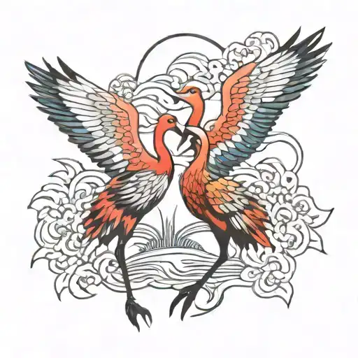 2 cranes japanese tattoo design idea