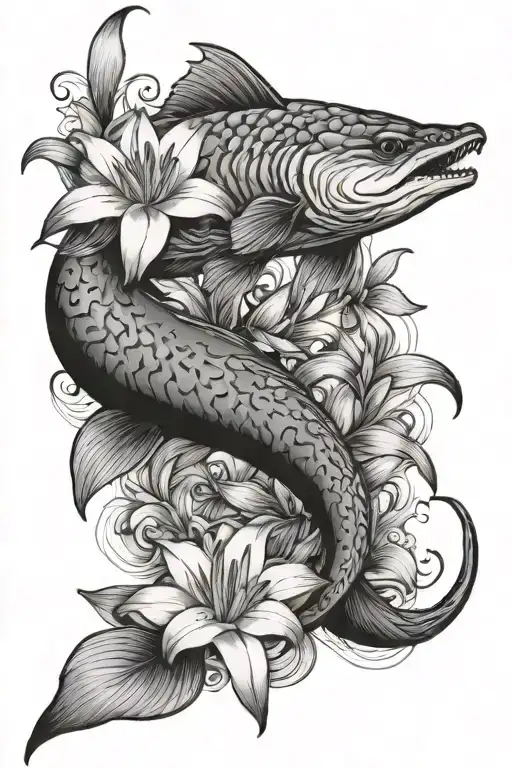 sturgeon and lilies tattoo design idea