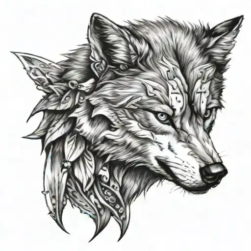 female wolf warrior  tattoo design idea