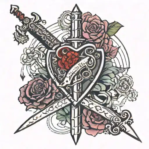 a sword with half heart and half brain with text nosce te ipsum and the theme should be geometric   tattoo design idea