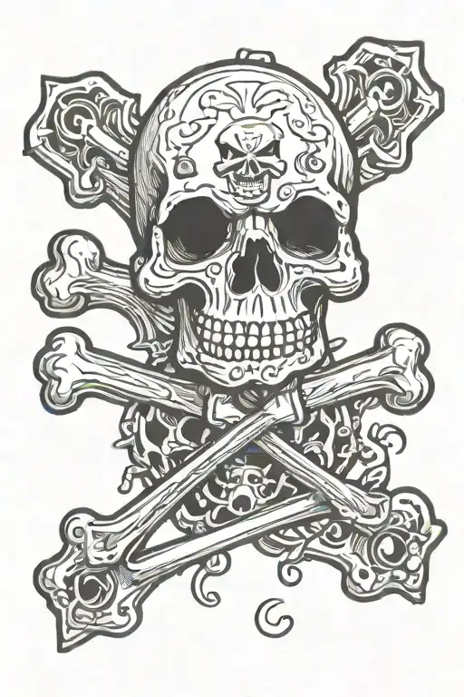 cartoonish skull and crossbones.  R from rail pub in Savannah.  outline of NC and 912 for Georgia. UGA bulldog  michelle tattoo design idea