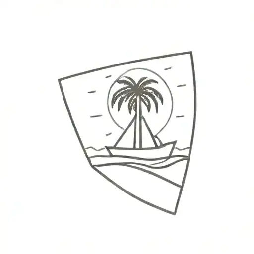 paper boat, sun, sea, palmtree tattoo design idea