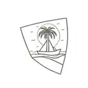 paper boat, sun, sea, palmtree tattoo design idea