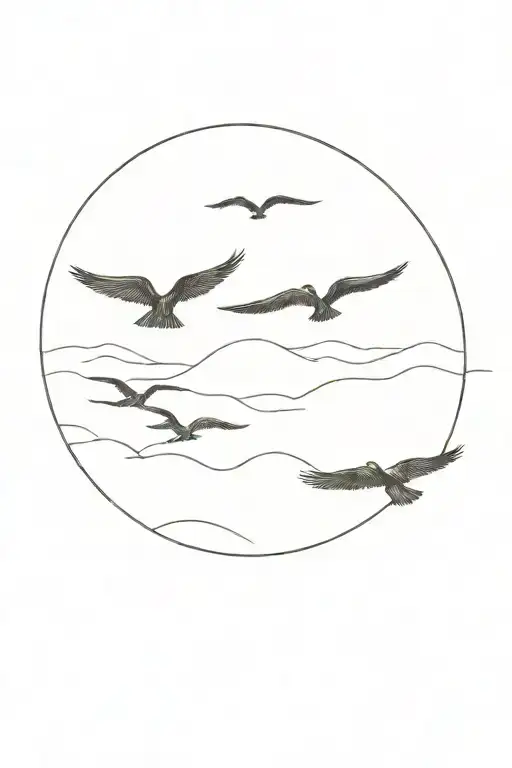 4 birds flying togheter  towards the sun setting Philippine sun tattoo design idea