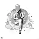 man sitting on the moon simple tattoo design idea