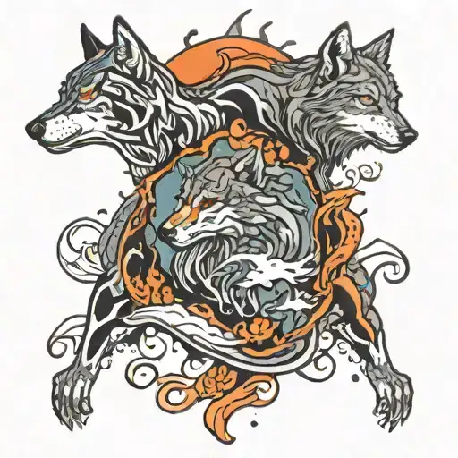 flowing lava, cooled lava, snow, wolf prints tattoo design idea