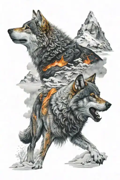 lava, snow, wolf prints  tattoo design idea