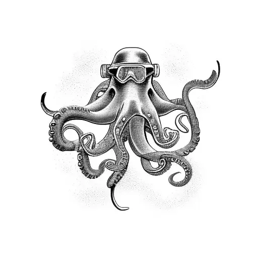 realistic image of scuba diver surrounded by an octopus tattoo design idea