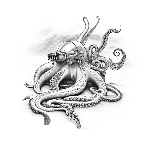realistic image of scuba diver surrounded by an octopus tattoo design idea