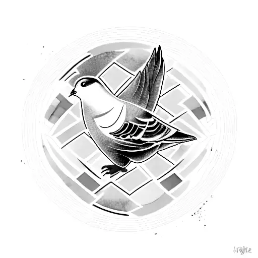 pigeon made from lines with colourful watercolour smoke tattoo design idea