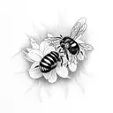 "Geez Bees " words with daffodils and Lilly of the valley flowers and two bees  tattoo design idea