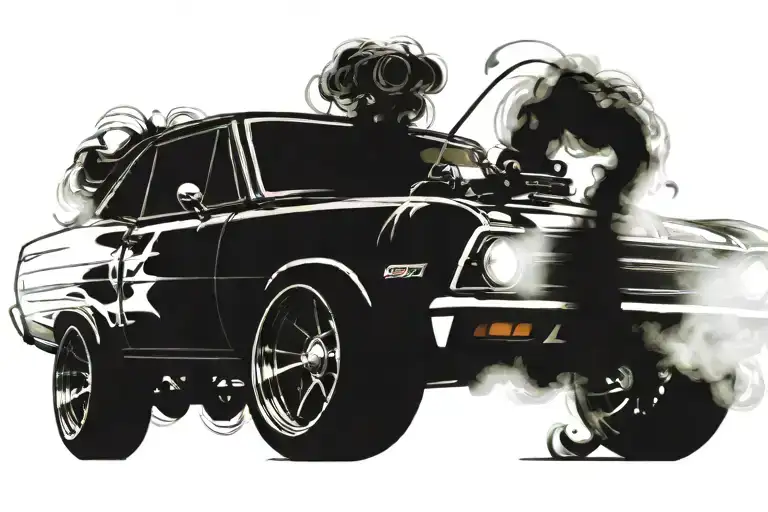 67 Chevy nova doing burnout smoke tattoo design idea