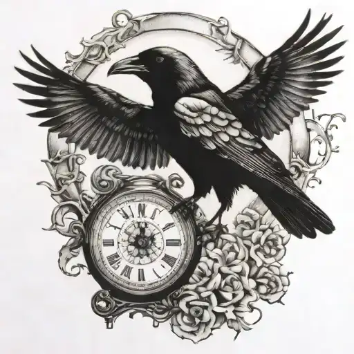 crow,time machine,dead  tattoo design idea