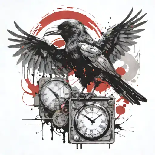 crow,time machine,dead  tattoo design idea