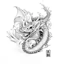 a coy fish passing a shinto gate becoming a dragon tattoo design idea
