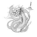 a coy fish passing a shinto gate becoming a dragon tattoo design idea