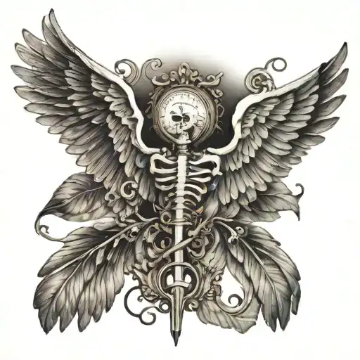 wings, skeleton  key tattoo design idea