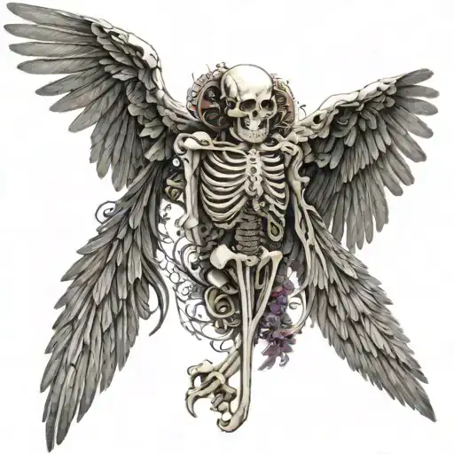 wings, skeleton, dark, key tattoo design idea