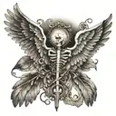 wings, skeleton  key tattoo design idea