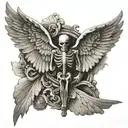 wings, skeleton  key tattoo design idea