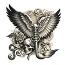 wings, skeleton  key tattoo design idea