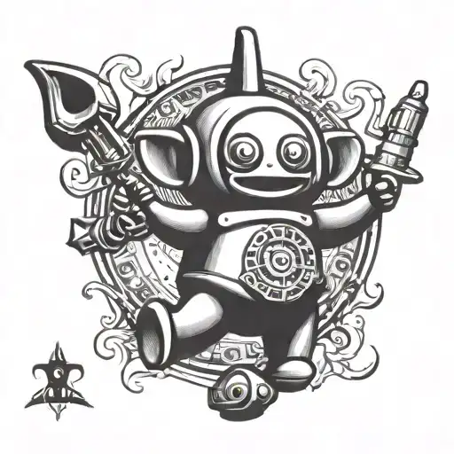 teletubby with 12omm mortar system  tattoo design idea